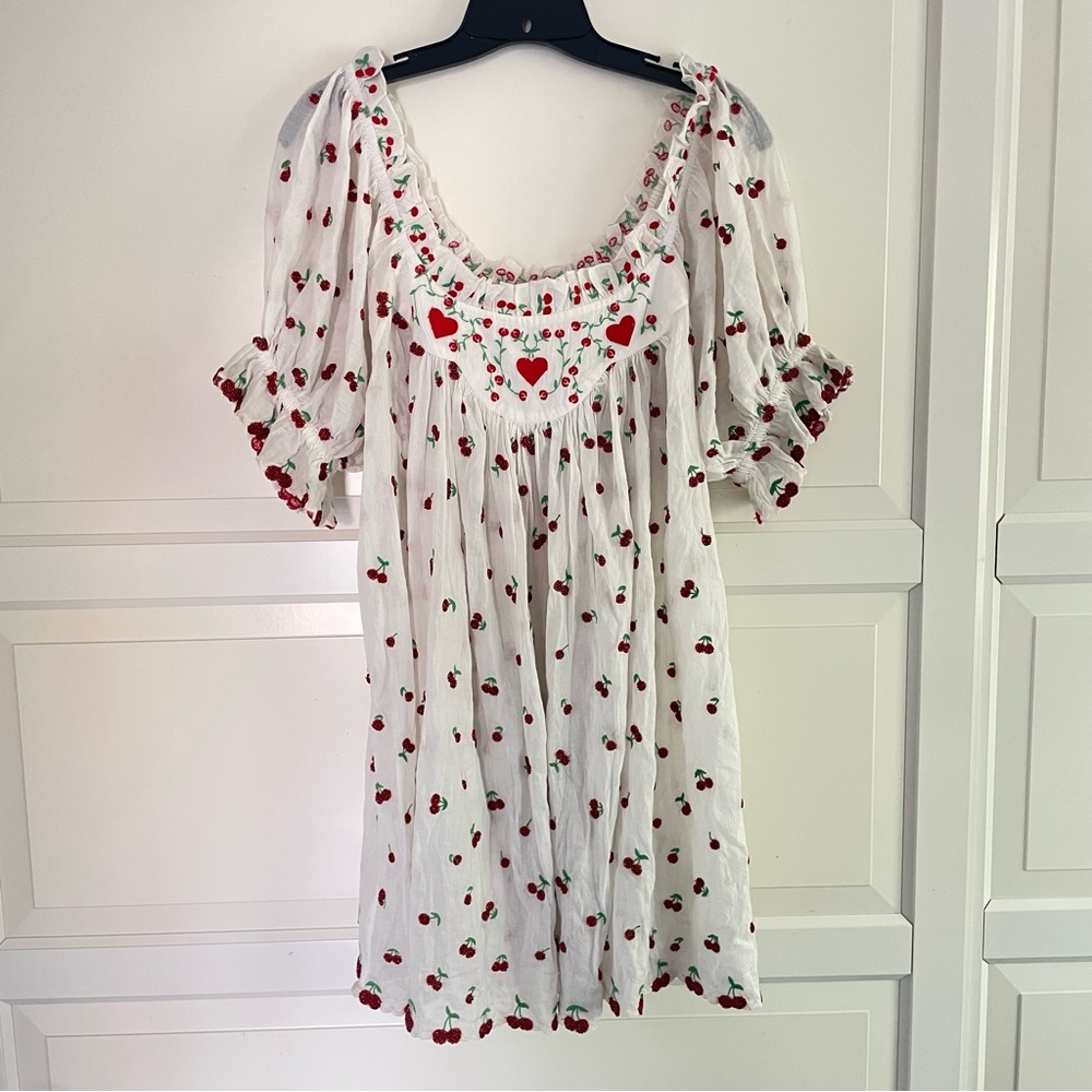 New! For Love & Lemons White & Red Beaded Cherry Slip Mini Dress 26989 - Picture 6 of 15